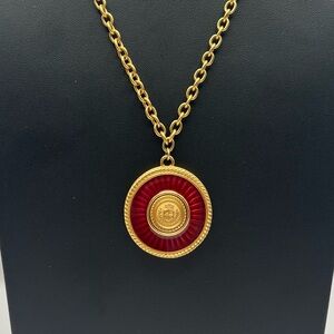Vintage Liz Claiborne Matte Gold Tone Heraldic Coin Necklace w/ Reversible Star